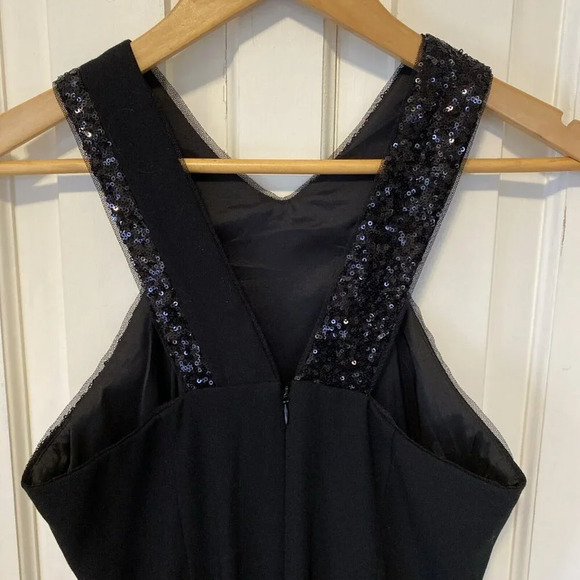 Aidan Mattox Black Maxi Dress Long Halter Sequins Side Slit Elegant Y2K Formal - Picture 7 of 16